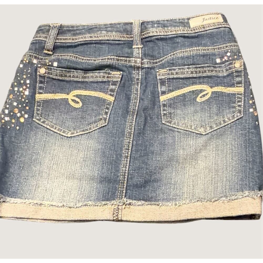 Justice Girls Denim Mini Skirt Size 12 | Y2K Rhinestone Studded | Discontinued - Picture 4 of 6
